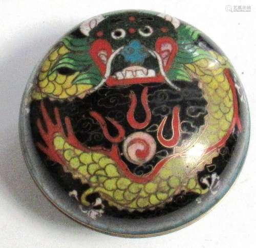 SMALL CHINESE CLOISONNE ENAMEL DRAGON TRINKET SNUFF PILL BOX