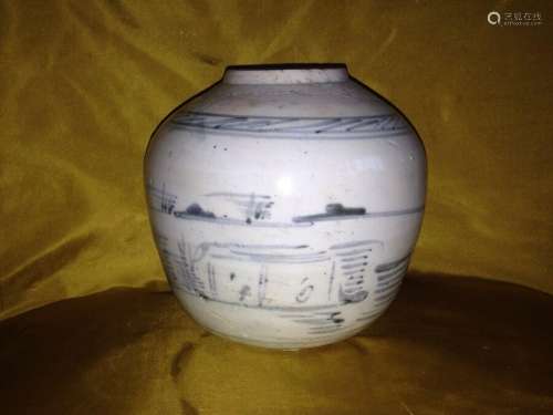 Antique Chinese  Blue& White Pottery Porcelain Signed