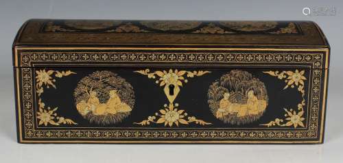 A Chinese Canton export lacquer rectangular box with domed h...