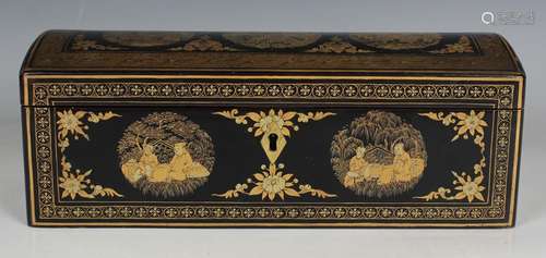 A Chinese Canton export lacquer rectangular box with domed h...