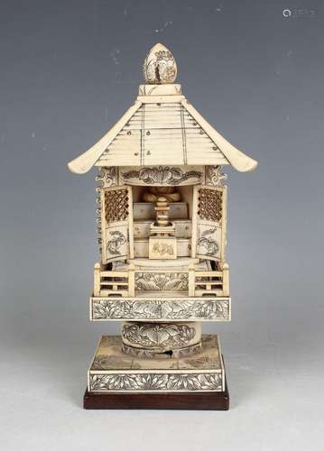 A Japanese sectional ivory zushi shrine, Meiji/Taisho period...