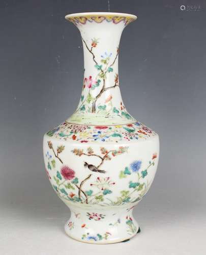 A Chinese famille rose porcelain bottle vase, mark of Qianlo...