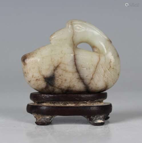 A Chinese Ming style carved jade figure of a duck, 20th cent...