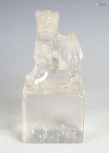 A Chinese carved rock crystal figure of a Buddhistic lion an...