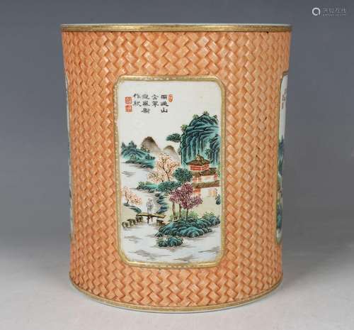 A Chinese famille rose porcelain brush pot, mark of Yongzhen...