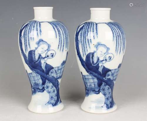 A near pair of Chinese blue and white porcelain vases, mark ...