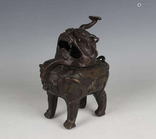 A Chinese brown patinated bronze incense burner, 17th centur...