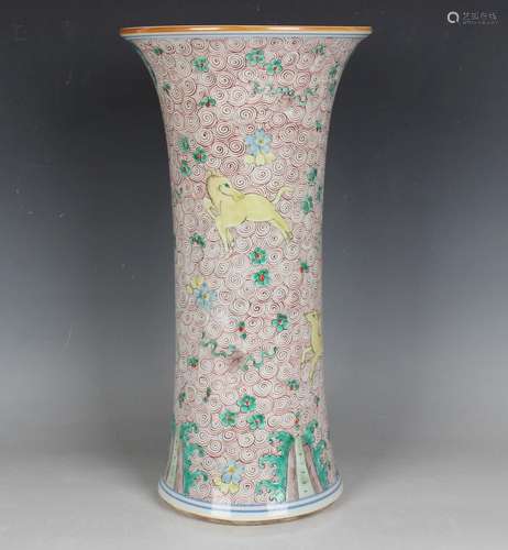 A Chinese famille verte porcelain beaker vase, Transitional ...