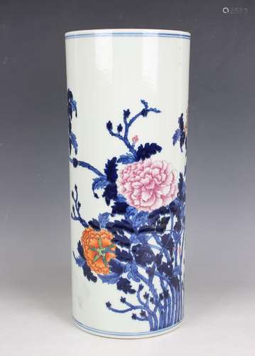 A Chinese porcelain cylinder vase, mark of Qianlong but 20th...