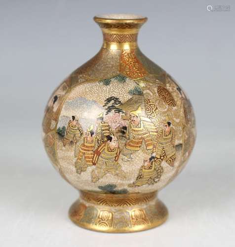 A Japanese Satsuma earthenware vase, Meiji period, the globu...