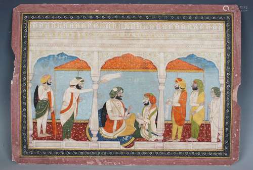 An Indian Mughal style watercolour painting on paper, 19th c...