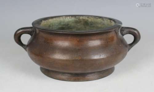 A Chinese brown patinated bronze censer, mark of Xuande but ...