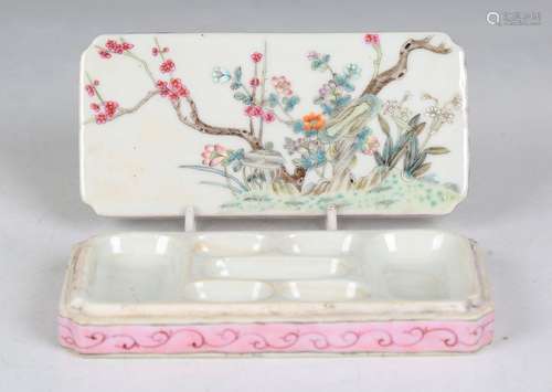 A Chinese famille rose porcelain scholar's inkstone box and ...