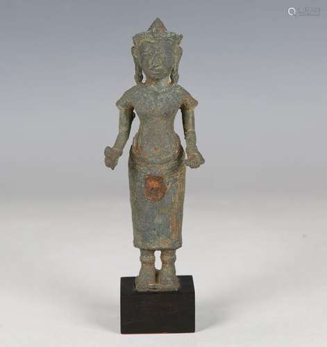 A Khmer verdigris bronze figure of the goddess Uma, probably...