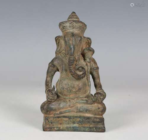 A Khmer verdigris bronze figure of Ganesh, probably 12/13th ...