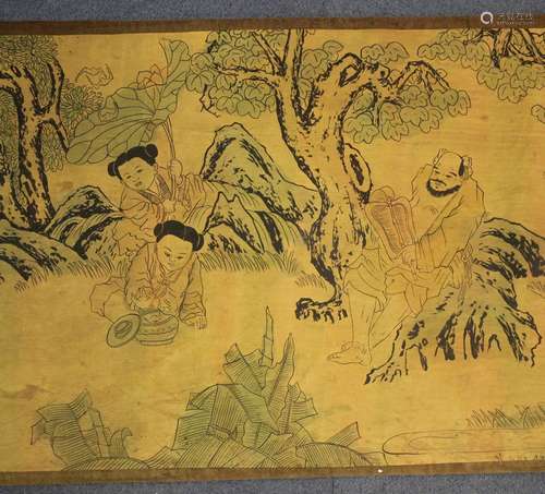 A Chinese table scroll, 20th century, decorated with a conti...