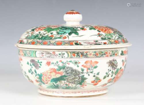 A Chinese famille verte porcelain circular tureen and cover,...