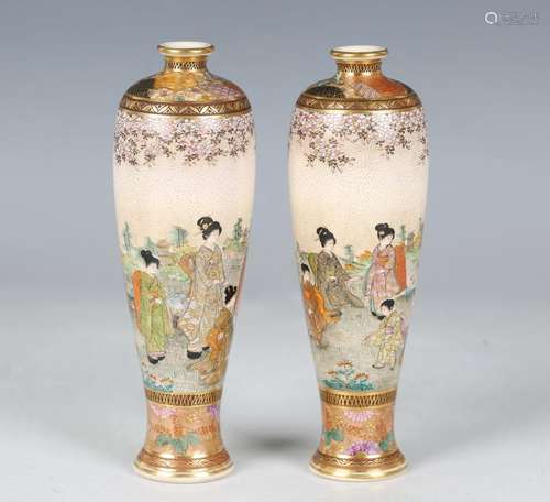 A pair of Japanese Satsuma earthenware vases by Koyama Nanpo...