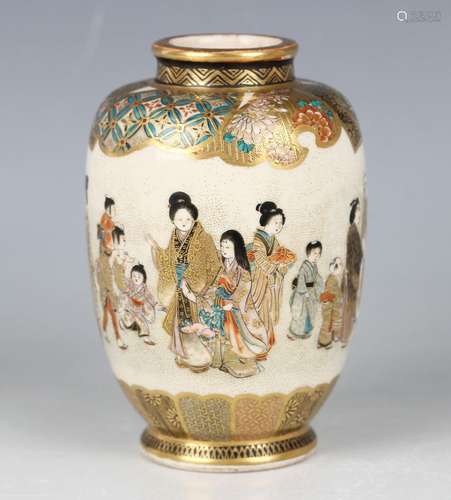 A Japanese Satsuma earthenware vase by Asari, Meiji period, ...