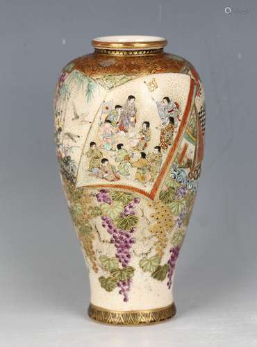 A Japanese Satsuma earthenware vase by Hozan, Meiji period, ...