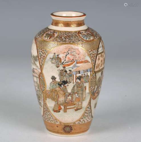 A Japanese Satsuma earthenware vase by Ryozan, Meiji period,...