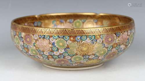 A Japanese Satsuma millefleurs earthenware circular bowl, Me...