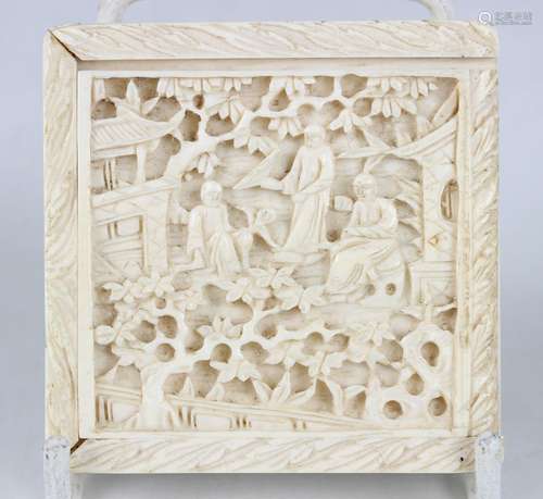 A Chinese Canton export ivory tangram puzzle box, mid to lat...