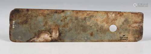 A Chinese jade ceremonial blade (chan), Neolithic period, of...