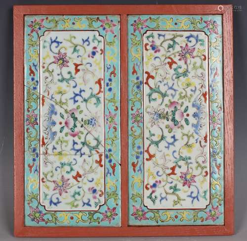 A pair of Chinese famille rose porcelain rectangular plaques...