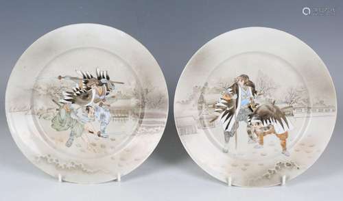 A set of four Japanese Kutani porcelain plates, Meiji period...