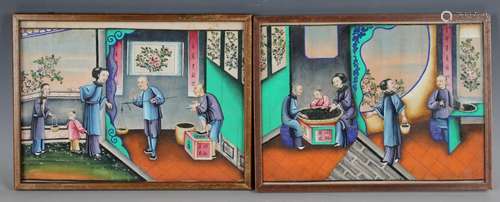 A pair of Chinese Canton export watercolour paintings on ric...