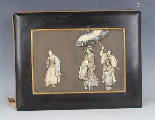 A Japanese inlaid lacquer photograph album, early 20th centu...