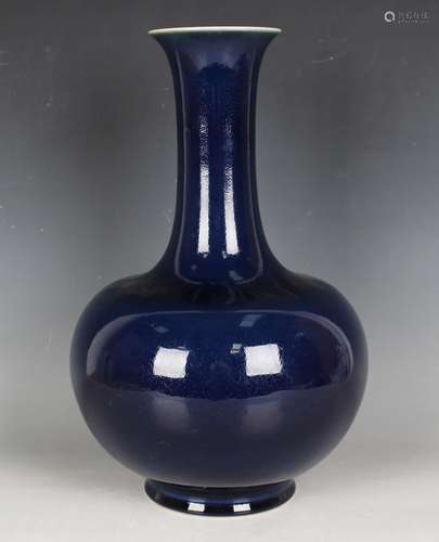 A Chinese blue glazed porcelain bottle vase, mark of Qianlon...