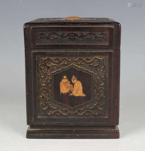 A Chinese hardwood rectangular box and cover, 20th century, ...