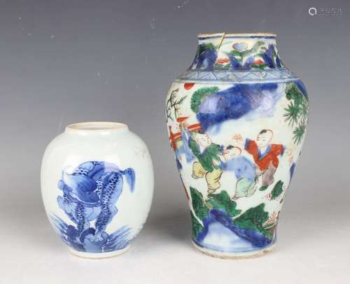 A Chinese blue and white porcelain jar, Kangxi style but 20t...