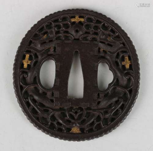 A Japanese cast iron and parcel gilt hidden Christian Namban...