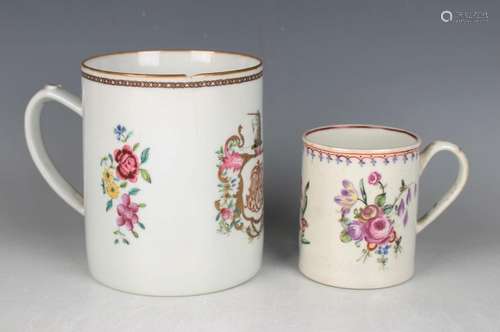 A Chinese famille rose armorial export porcelain tankard, Qi...