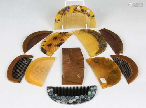 A group of Japanese lacquered inlaid horn and tortoiseshell ...