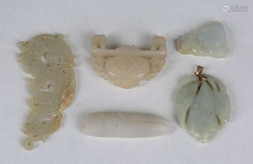 A group of six Chinese jade and green hardstone carvings, la...