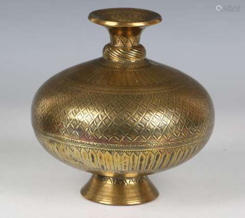 An Indian brass hookah base, probably late 19th century, of ...