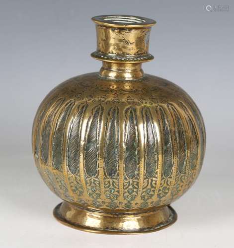 An Indian brass hookah base, 18th/19th century, of globular ...