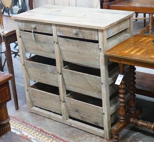 A French provincial style pine eight drawer chest, width 83c...