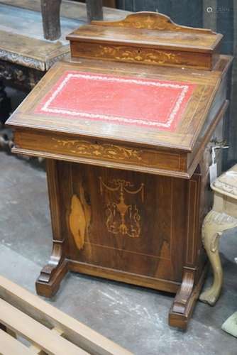 A late Victorian marquetry inlaid rosewood Davenport, width ...