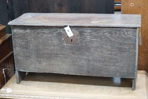 A 17th century six plank coffer, length 89cm, depth 34cm, he...