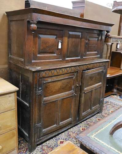 An 18th century oak court cupboard, length 147cm, depth 58cm...