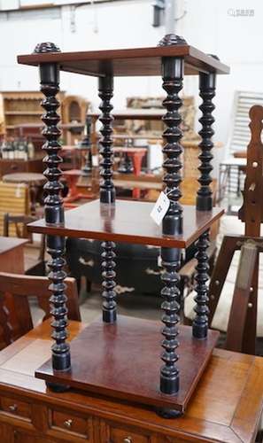 A Victorian style bobbin turned mahogany three tier whatnot,...