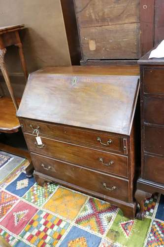 A George III banded mahogany bureau, width 92cm, depth 50cm,...