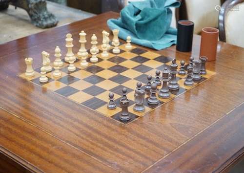 A reproduction square mahogany inlaid games table with chequ...