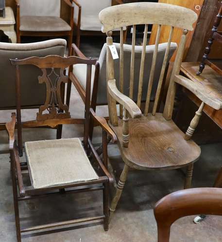 A Victorian elm and beech Windsor comb back armchair togethe...