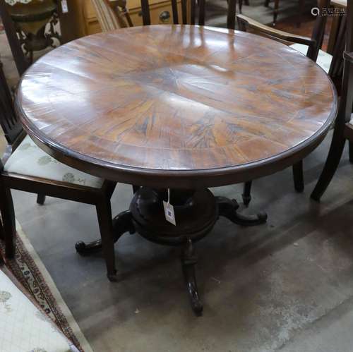 An mid 19th century yew wood circular centre table, diameter...